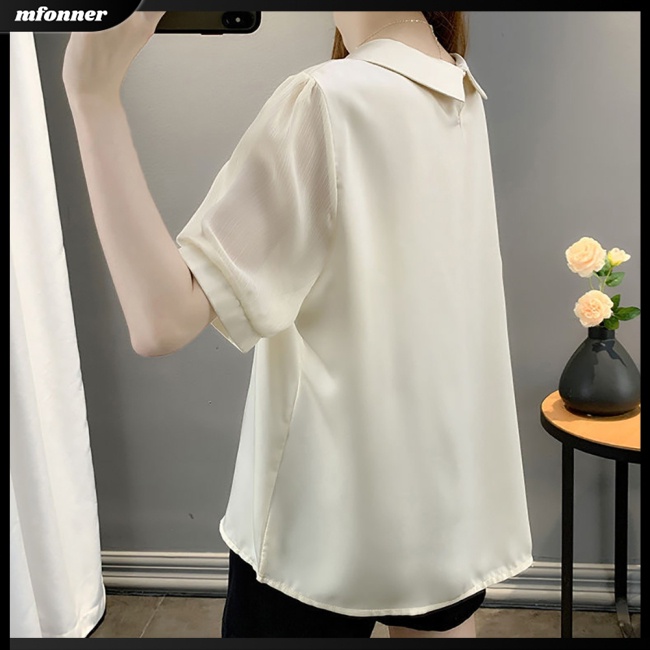 Áo Sơ Mi Chiffon Tay Ngắn Dáng Rộng Màu Sắc Đơn Giản Thanh Lịch Dành Cho Nữ