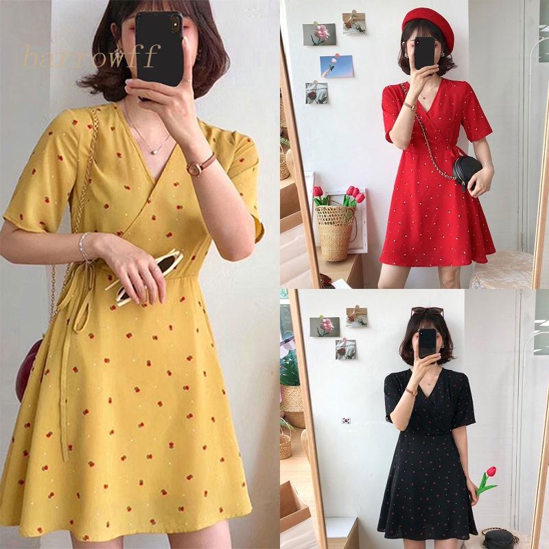 Đầm Midi Chữ A Tay Ngắn Cổ Chữ V Khoét Sâu In Họa Tiết Hoa Kèm Thắt Lưng Thời Trang Quyến Rũ Cho Nữ