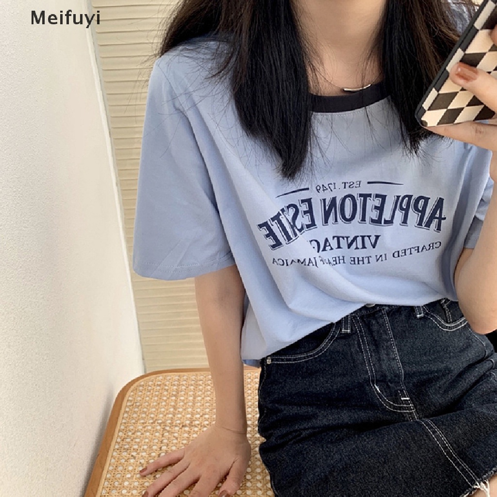 Áo Thun Tay Ngắn Cổ Tròn Dáng Rộng In Chữ Meifuyi Thời Trang Mùa Hè Cho Nữ