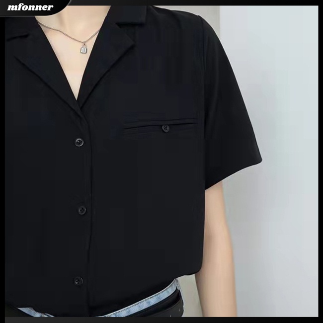 Áo Sơ Mi Chiffon Tay Ngắn Cổ Chữ V Màu Sắc Đơn Giản Thanh Lịch Dành Cho Nữ