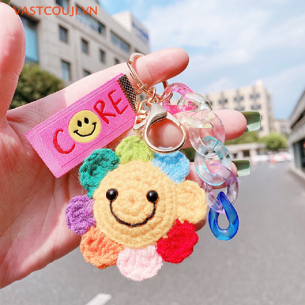 Vastji Móc Khóa Hình Hoa Hướng Dương Đan Len Thủ Công Sáng Tạo Dễ Thương Dành Cho Nam Nữ