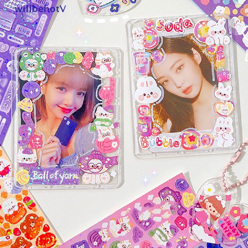 Bộ 10 Miếng Dán Hình Động Vật / Mèo / Gấu Lấp Lánh Trang Trí Sổ Tay DIY