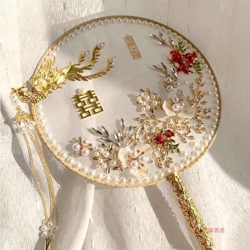 Quạt Cầm Tay Che Mặt Phong Cách Trung Hoa Cho Cô Dâu Đám Cưới