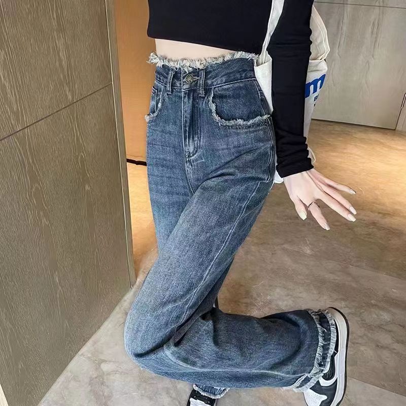 Quần Denim Ống Rộng Tua Rua Thời Trang Chất Lượng Cao