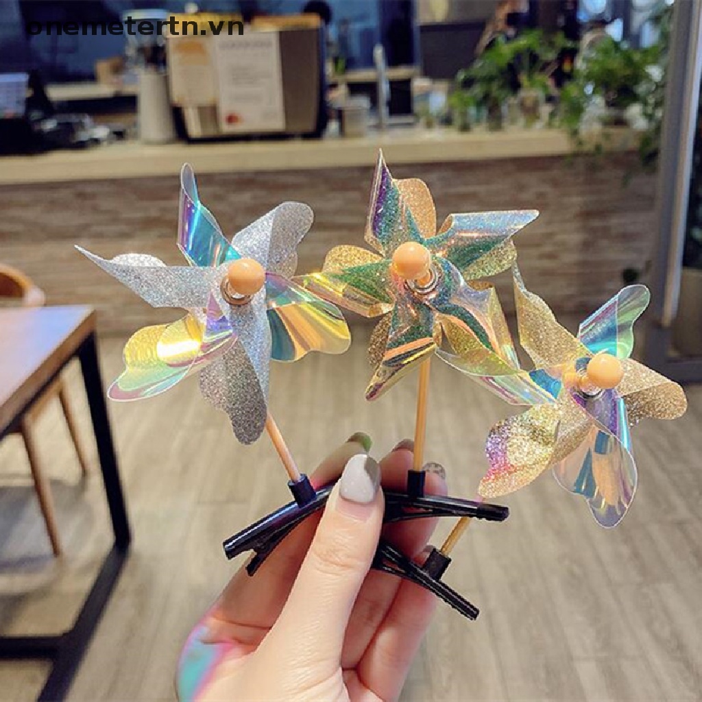 Kẹp Tóc Hình Cối Xay Gió Bằng Nhựa Màu Laser Dễ Thương Cho Bé Gái