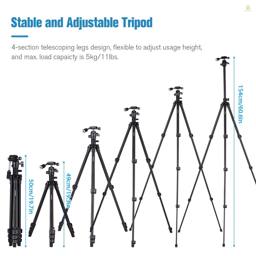 Giá Đỡ Máy Ảnh Andoer Bằng Hợp Kim Nhôm Kích Thước 154cm / 60.6in Max Dụng Cụ Đo Chiều Cao 360 Độ Xoay 360 Độ° Phụ Kiện Kẹp Điện Thoại Chịu Tải 5kg / 11lbs 5kg Có Thể Xoay Tiện Dụng