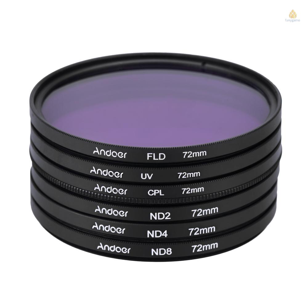 Bộ Lọc Tia UV + CPL + FLD + ND (ND2 ND4 ND8) Andoer 72mm Cho Máy Ảnh Pentax DSLRs