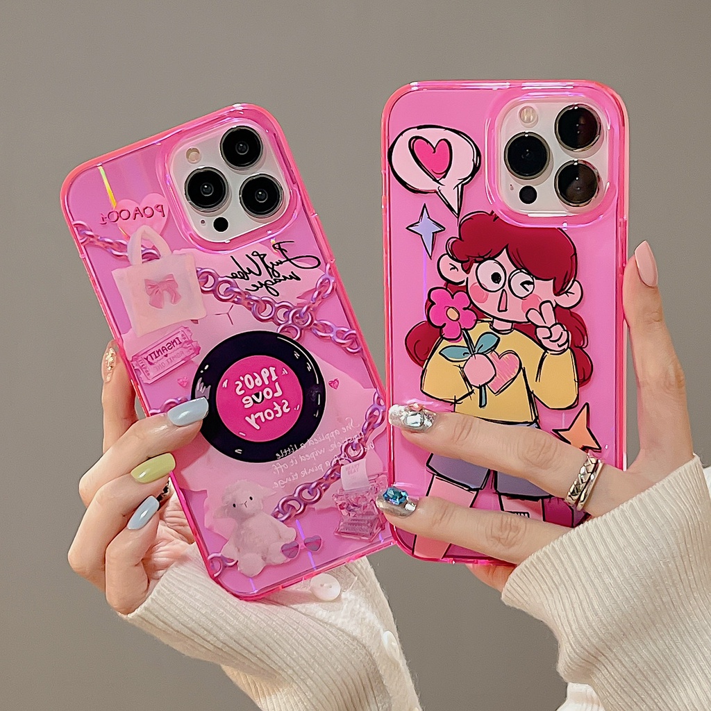 Ốp Điện Thoại Silicon Họa Tiết Hoạt Hình Cô Gái &amp; Hoa Xinh Xắn Chống Sốc Cho iPhone 14 13 12 11 Pro Max