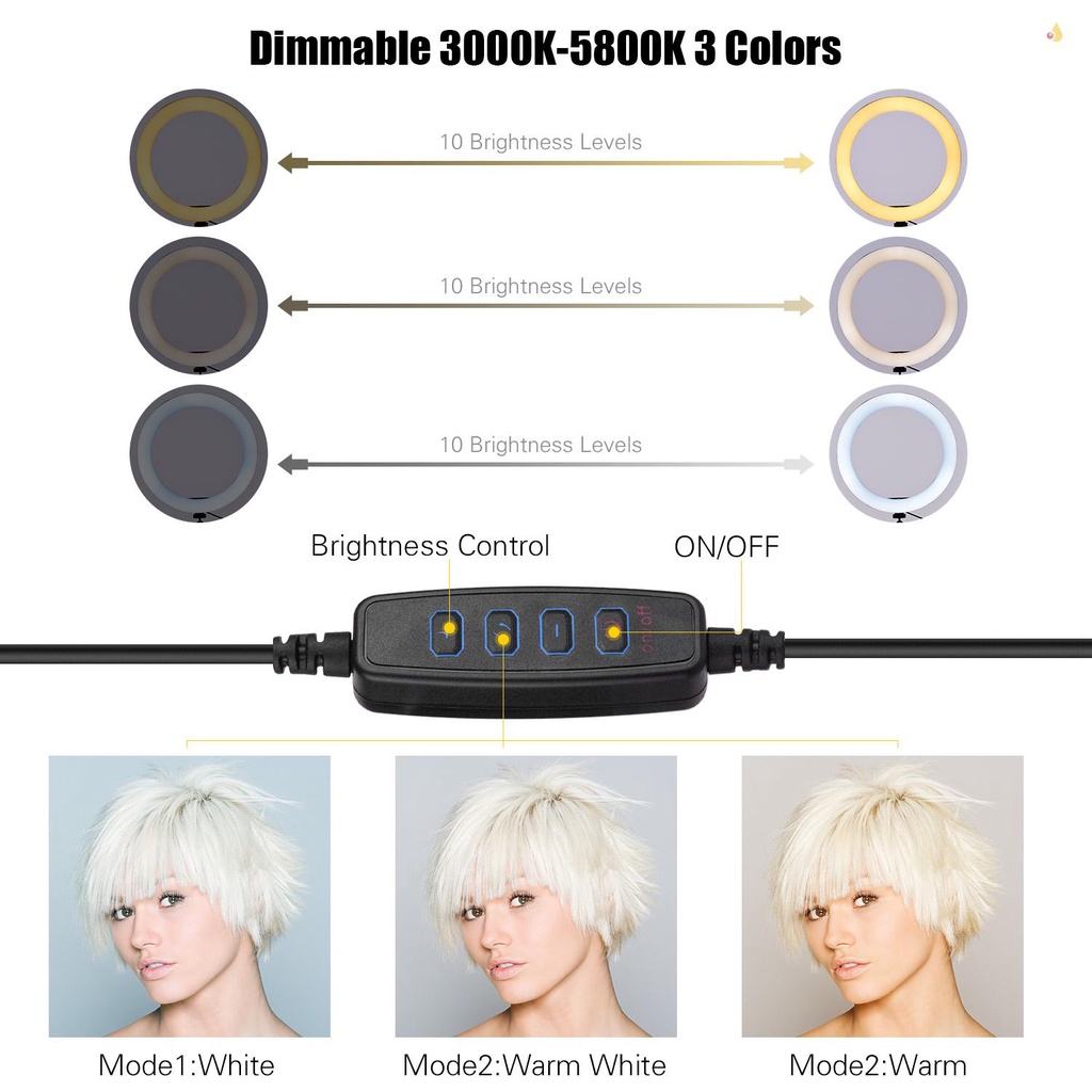 (mynivn) Bộ Dụng Cụ Chụp Ảnh Andoer Với Vòng Đèn LED 10inch Mini Điều Khiển Từ Xa Kèm Giá Đỡ Điện Thoại