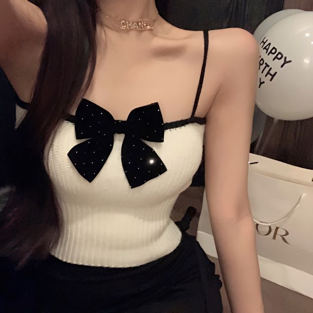 Áo Hai Dây Thắt Nơ Eo Dáng Ngắn Thời Trang Quyến Rũ Cho Nữ