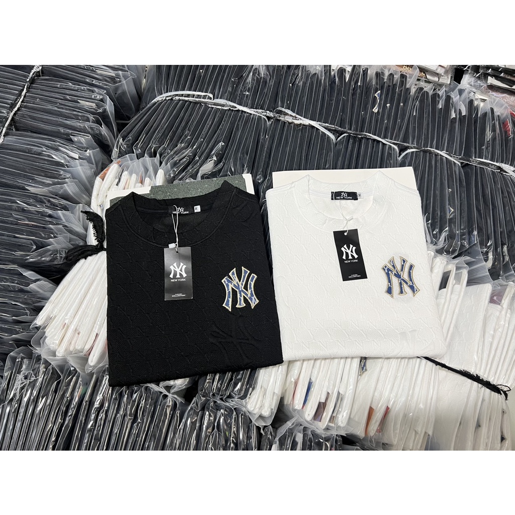 Áo Thun Nam Tay Ngắn Dập Vân Nổi Hoa Văn Thêu Chữ NY, Chất Thun Cotton