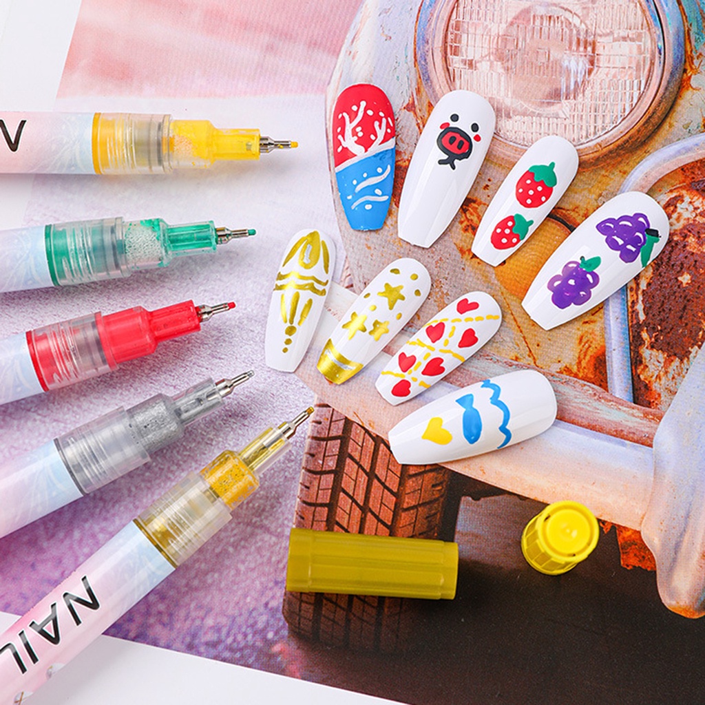 Set 12 Bút Vẽ Móng Tay Nhanh Khô Không Mùi Màu Sắc Tươi Tắn Cho Nữ