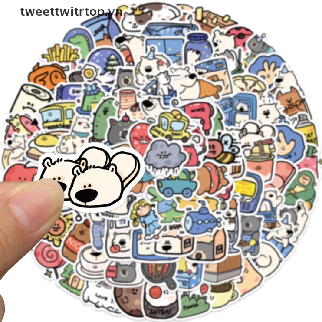Set 100 Nhãn Dán Hoạt Hình Đáng Yêu Trang Trí Laptop Vali