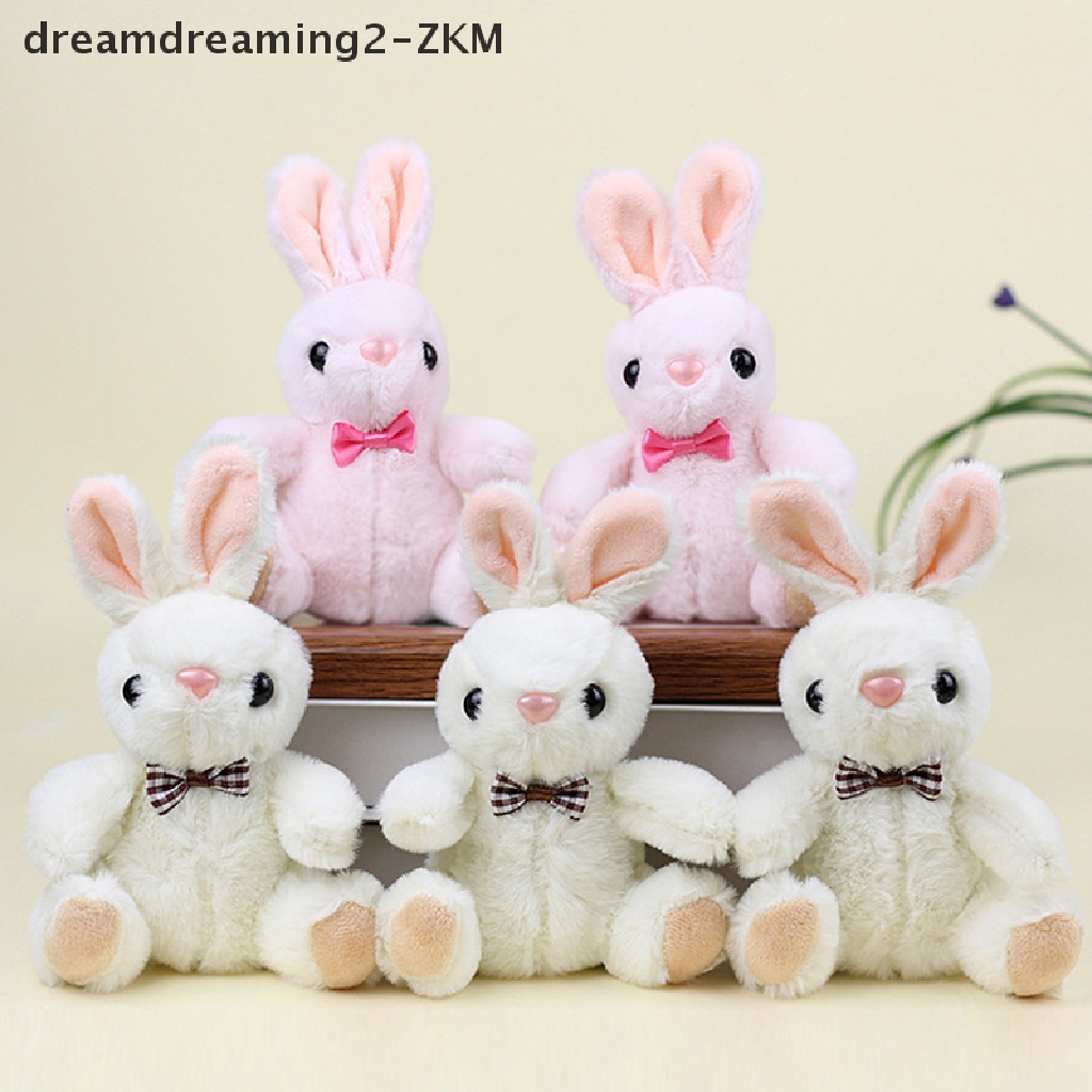 Móc Khóa Thỏ Nhồi Bông Màu Trắng Hồng Dễ Thương Dùng Trang Trí Túi Xách / Quà Sinh Nhật DIY