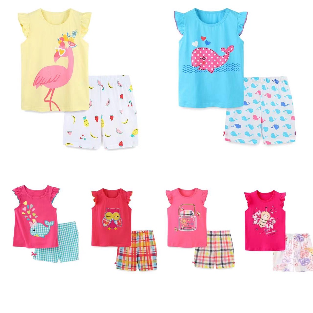 Hàng Mới Về Bộ Áo Thun Ba Lỗ + Quần Short In Họa Tiết Hoạt Hình Phong Cách Âu Mỹ Thời Trang Mùa Hè Cho Bé Gái-042