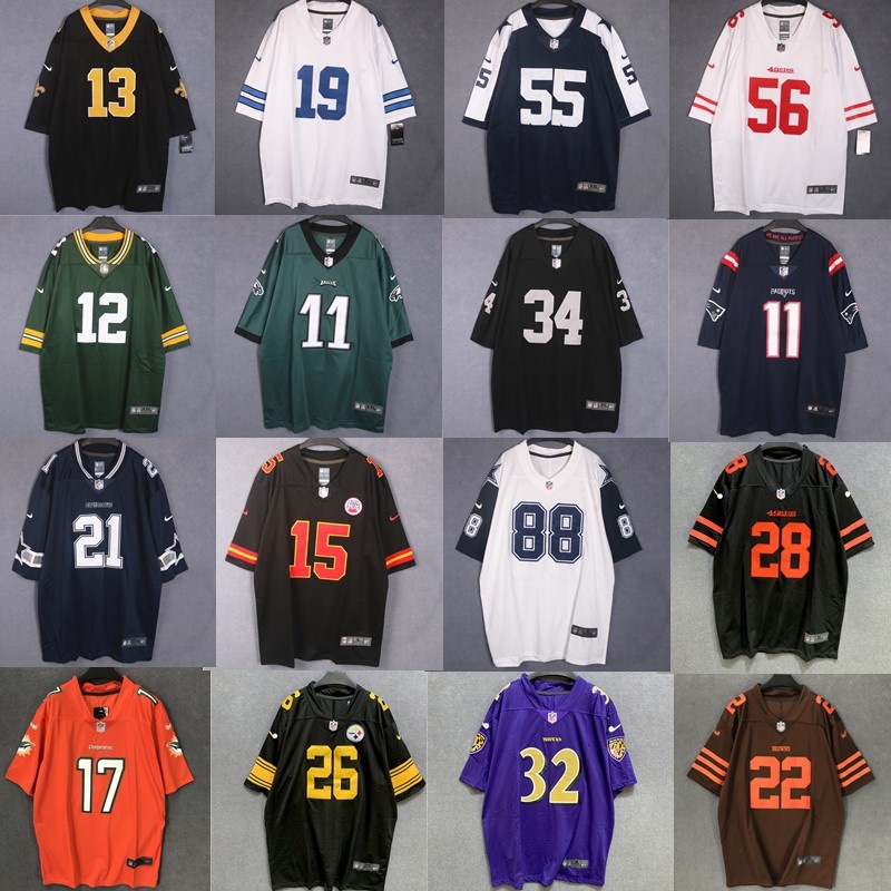 Áo Thun Thể Thao Tay Ngắn Thêu Hình Bóng Bầu Dục Nfl Số Áo Jersey Mỹ Plus Size