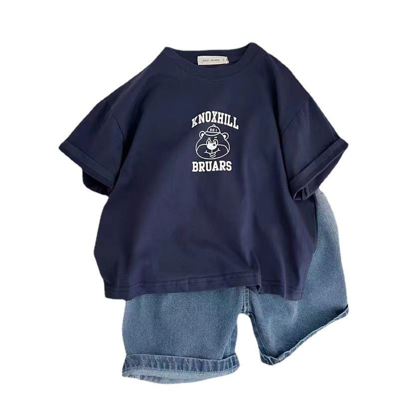 Áo thun ngắn tay 90-150cm dành cho trẻ em Mùa hè Hàn Quốc Nam Nữ Cổ tròn nửa tay Trung nhỏ in hình thời trang cho trẻ em