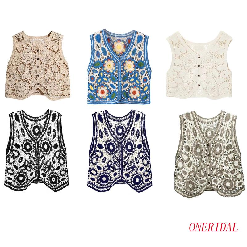 Áo Cardigan Dệt Kim Không Tay Dáng Rộng In Hoa Phối Nút Kiểu Pháp Xinh Xắn Cho Nữ