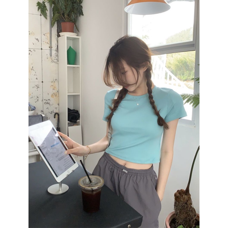 Áo Thun Mỏng Màu Trơn Hở Rốn Thời Trang Mùa Hè