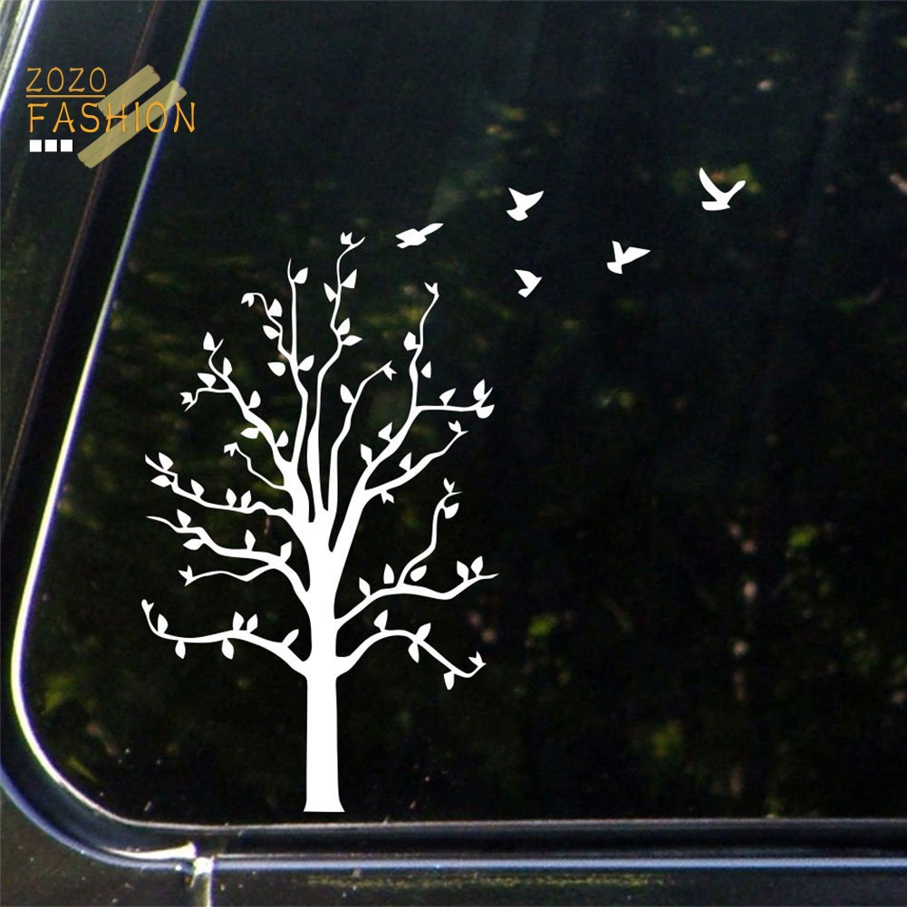 Miếng Dán Phản Quang Họa Tiết Cây Và Chim Bay Trang Trí Xe Hơi