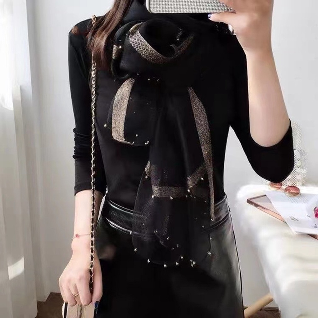 Khăn Choàng Cổ Lụa Mỏng Xuyên Thấu Màu Sắc Tương Phản Khô Nhanh Dùng Khi Đi Tiệc