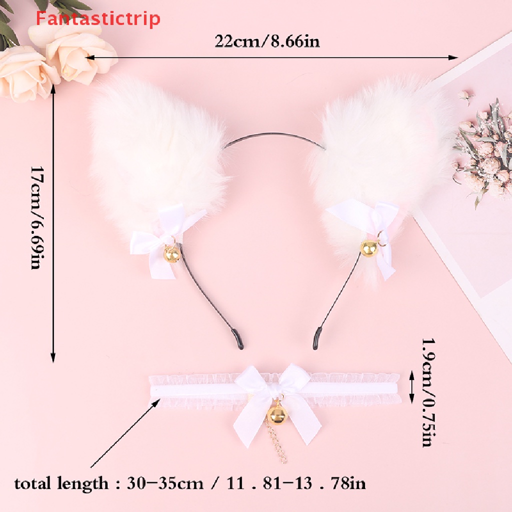 1 Cặp Vòng Cổ / Băng Đô Tai Mèo Bằng Lông Nhung Đính Chuông / Nơ Dễ Thương Xinh Xắn Cho Bạn Gái