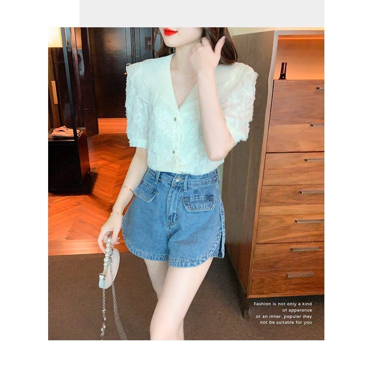 Áo Sơ Mi Chiffon Cổ Búp Bê Tay Ngắn Thời Trang Mùa Hè Dành Cho Nữ