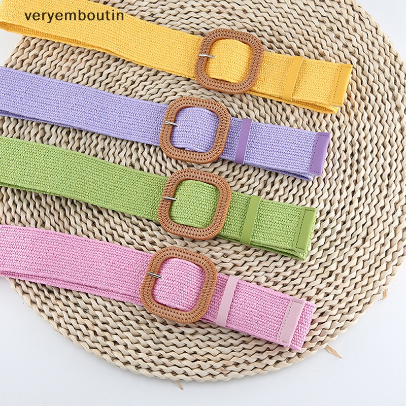 Thắt Lưng Bện Sợi Rơm PP Bản Rộng Co Giãn Có Khóa Vuông Phong Cách Bohemia Thời Trang Cho Nữ