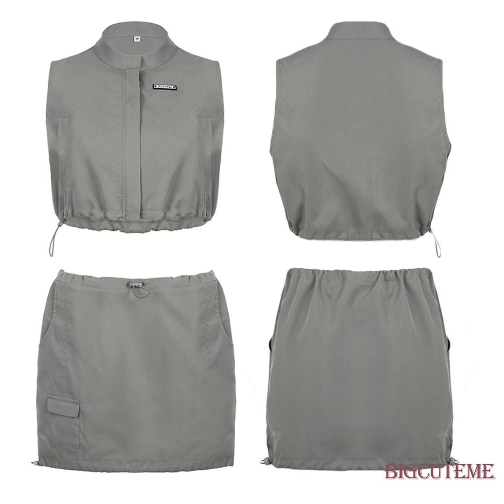 [] - Set Áo Không Tay Có Khóa Kéo + Chân Váy Ngắn Hàng Hiệu Thời Trang Mùa Hè Cho Nữ