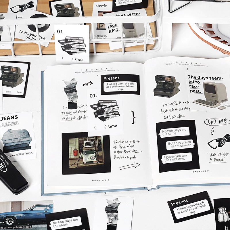 Set sticker PM; Retro Life trang trí sổ tay