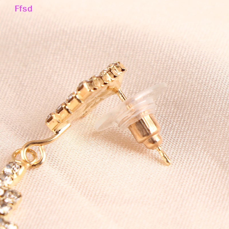 {Ffsd} Bông Tai Bạc S925 Dáng Dài Đính Pha Lê Sáng Bóng Cổ Điển Cho Nữ * Bán Chạy