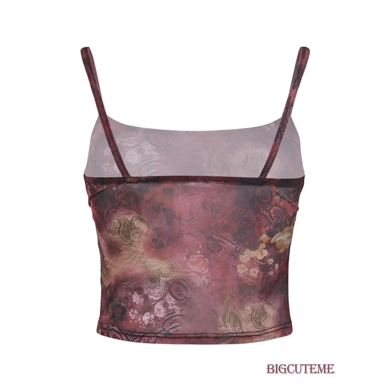 Áo Hai Dây Sát Nách Phối Lưới In Họa Tiết Vintage Thời Trang Mùa Hè Cho Nữ