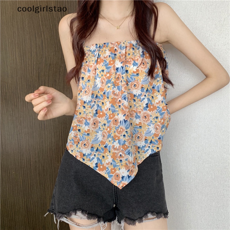 Mùa Hè hoa sexy dây yếm phụ nữ lỏng lẻo không tay không đều Tank Top JHS