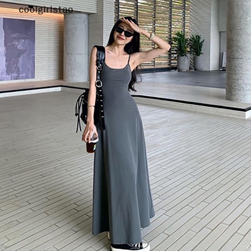 Spaghetti Dây Đeo Dresses Phụ Nữ Retro Sexy Slim Đơn Giản Hàng Ngày Thời Trang Đường Phố ulzzang Midi Hợp Thời Trang Tinh Khiết Vestidos Mùa Hè Phụ Nữ Không Tay JHS
