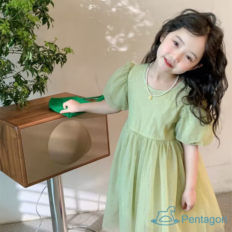 Đầm Công Chúa Tay Ngắn Phồng Thoáng Khí Thời Trang Mùa Hè Phong Cách Hàn Quốc Cho Bé Gái