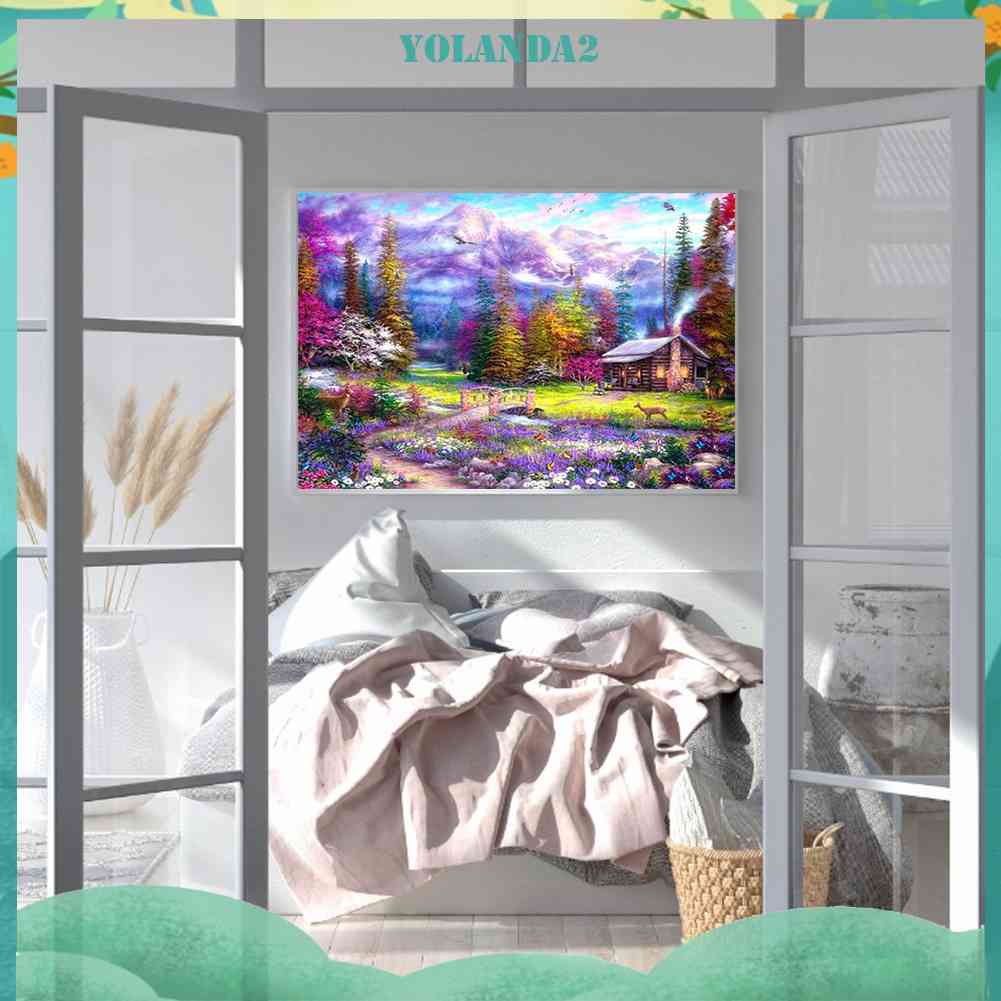 Bộ Tranh Đính Đá 5D Tự Làm Toàn Diện Họa Tiết Khu Vườn Tím Trang Trí Nhà Cửa