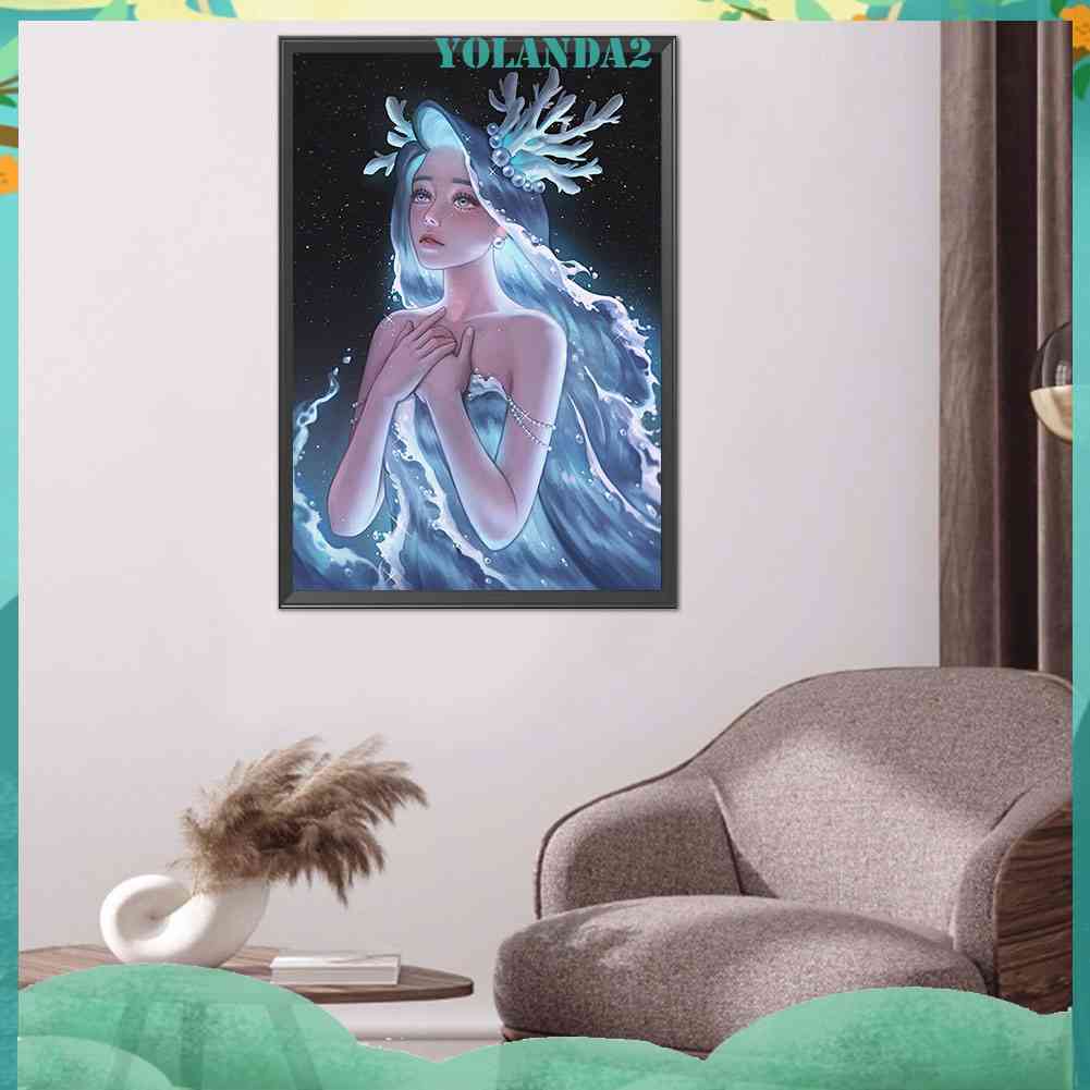 Tranh Đính Đá Kim Cương Toàn Bộ Hình Vẽ Cô Gái Anime Trang Trí Tường DIY