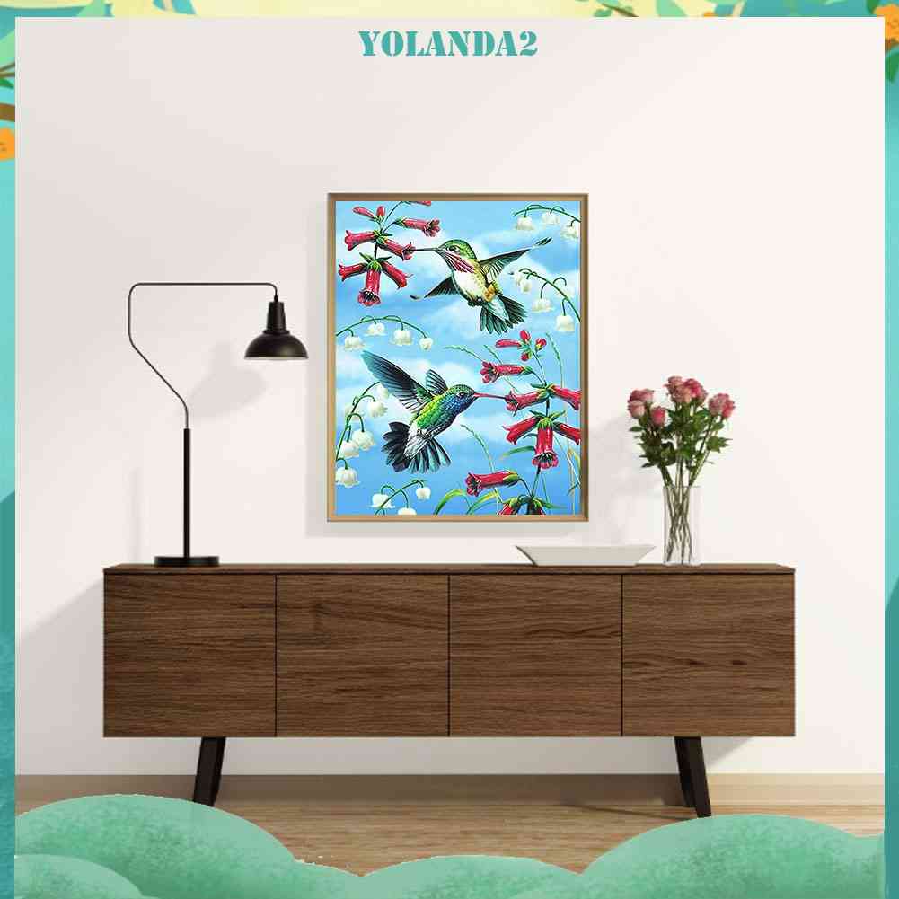 Tranh Đính Đá Kim Cương Toàn Bộ Họa Tiết Chim Và Hoa Dùng Trang Trí Tường