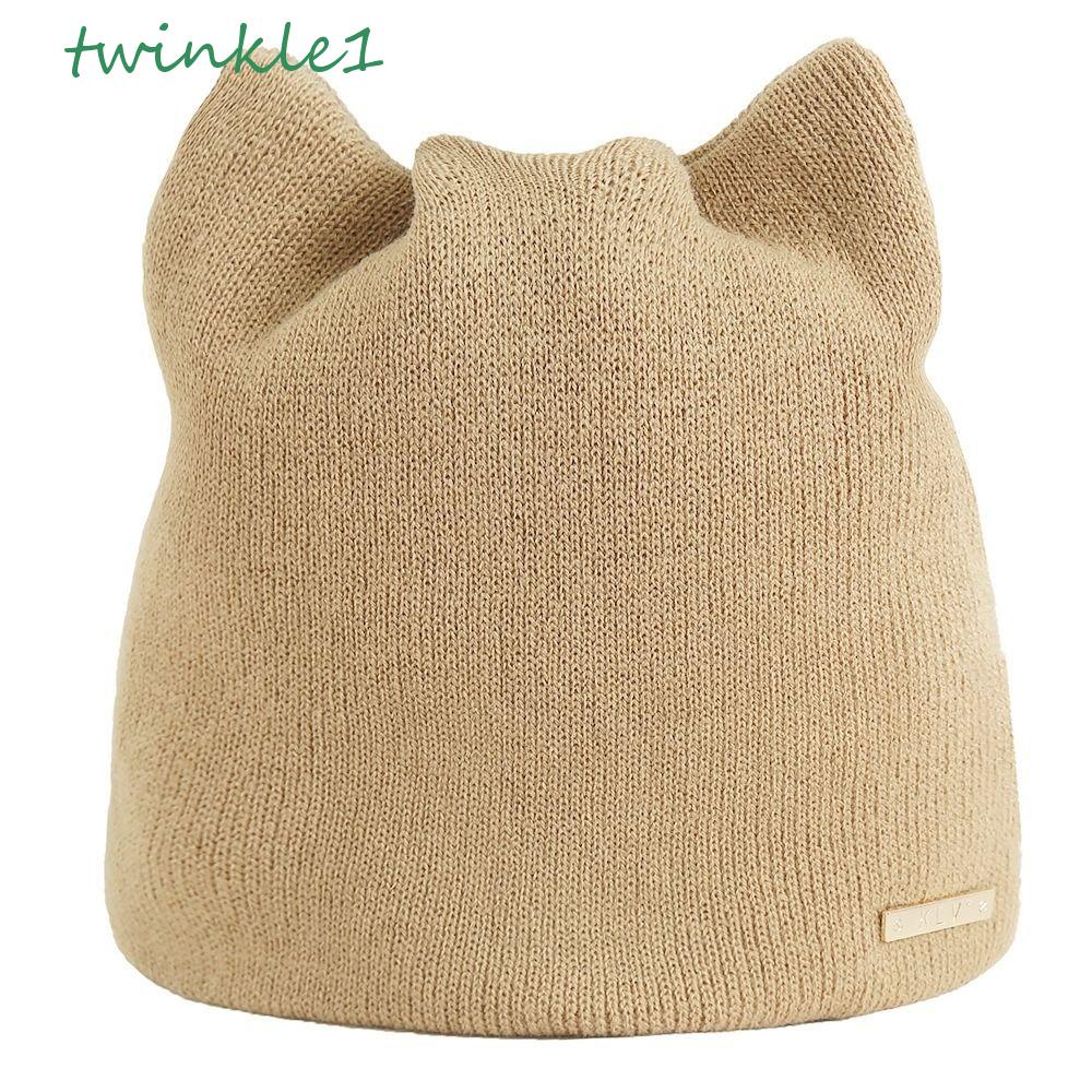 Mũ Len Màu Trơn Đính Tai Mèo Lấp Lánh Dễ Thương Thời Trang Thu Đông Cho Bạn Gái