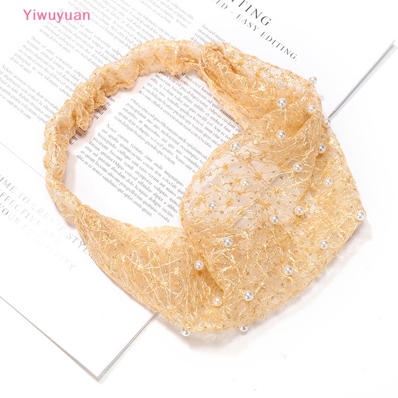 Băng Đô Cài Tóc Bản Rộng Bằng Lưới Thoáng Khí Đính Ngọc Trai Mới