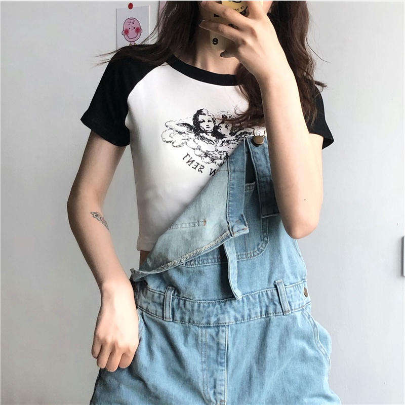 Áo thun ZWQFP cổ tròn ngắn tay in họa tiết phong cách gợi cảm thời trang mùa hè dành cho nữ