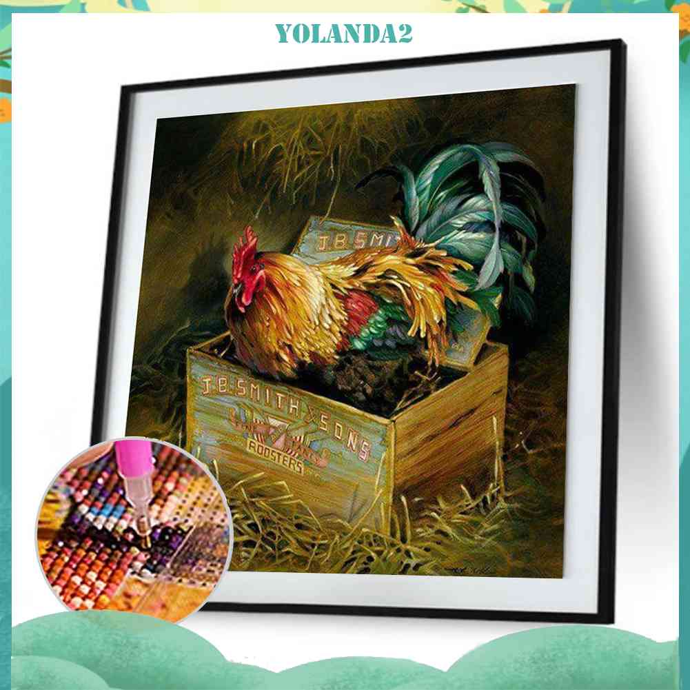 Tranh Đính Đá Kim Cương Toàn Bộ 5D DIY Hình Vẽ Gà Nông Trại