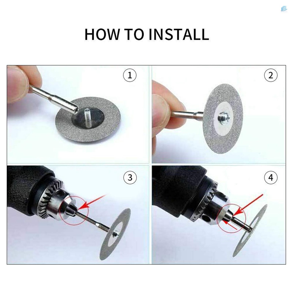 Bộ 10 Đĩa Cắt Kim Cương 20mm / 0.79in (s2mwvn) Kèm 2 Trục Nối