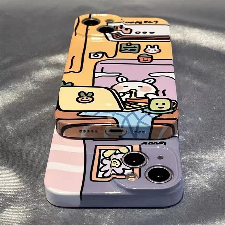 Ốp Điện Thoại Cứng Chống Sốc In Hình Thỏ Hoạt Hình Cho Iphone 13 / 11 7 14Pro12Iphone11 8p Gv4