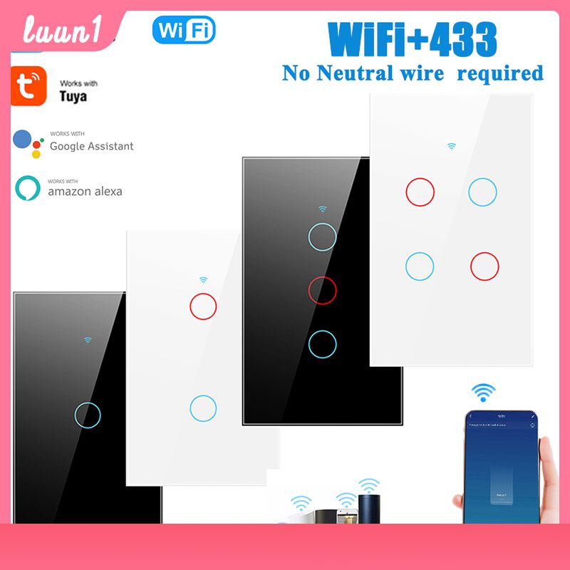 Có Sẵn Công Tắc Wifi Thông Minh 1/2/3/4 Gang Tuya Bảng Điều Khiển Tường Kính Cường Lực Cảm Ứng Không Dây Không Trung Tính Tiêu Chuẩn Mỹ Brazil Gia Dụng Loại 120 Hoạt Động Với Alexa Và Google Home Cod