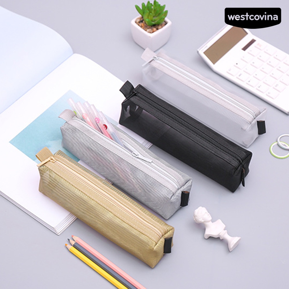 [COD]♪Túi Lưới Đựng Bút Màu Trơn Dễ Thương