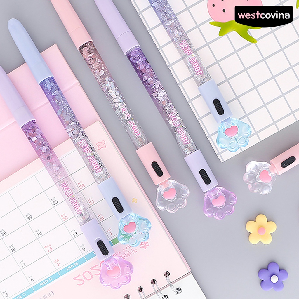 [COD]♪Bút Bi Trong Suốt Dạ Quang Hình Dấu Chân Mèo Xinh Xắn