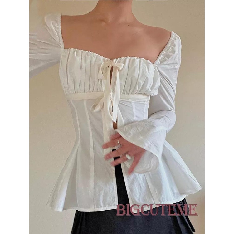 Áo Sơ Mi Dài Tay Cổ Vuông Màu Sắc Đơn Giản Thời Trang Đường Phố Cho Nữ