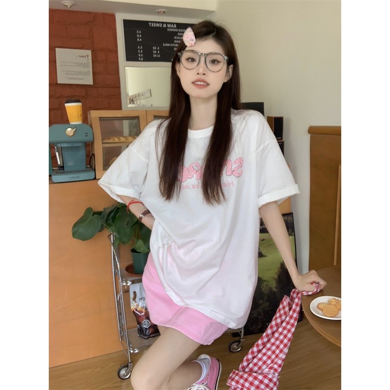 Áo Thun Dáng Rộng In Chữ Phong Cách Cổ Điển Thời Trang Mùa Hè Xinh Xắn