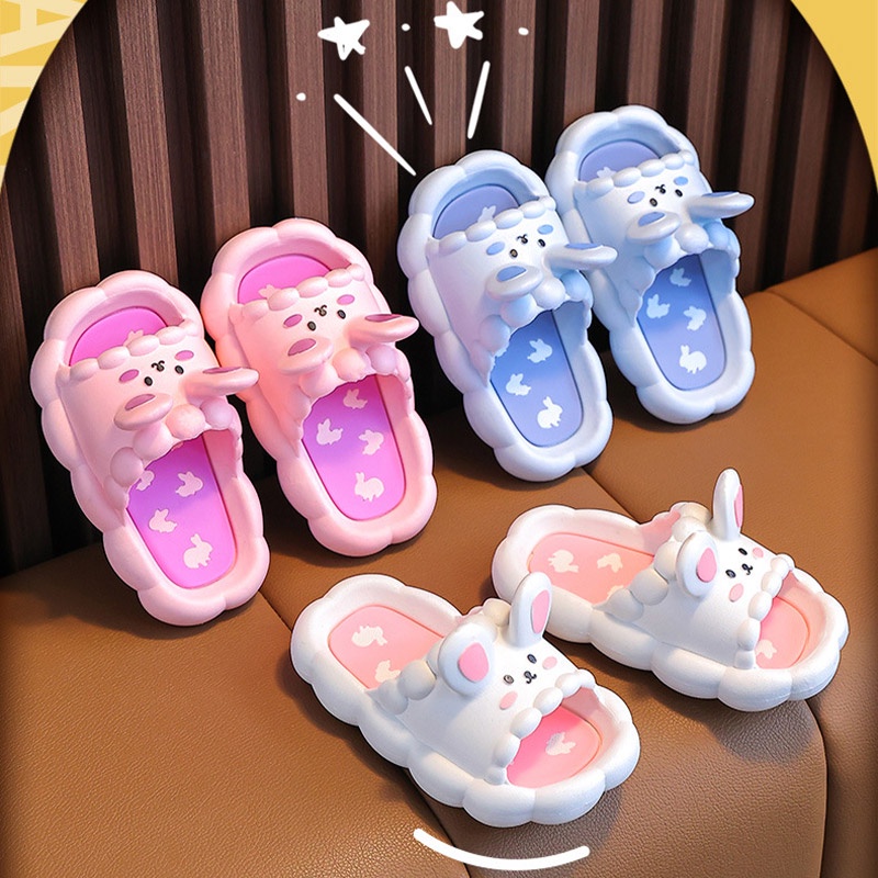 Dép BEIBEIYIN đi trong nhà đế mềm chống trượt kiểu hình thỏ hoạt hình dễ thương dành cho trẻ em